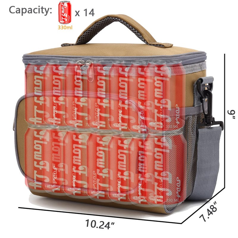 FlowFly Insulated Reusable Lunch Bag Adult Large Lunch Box for Women and Men with Adjustable Shoulder Strap,Front Zipper Pocket and Dual Large Mesh Side Pockets,Brown - Image 4